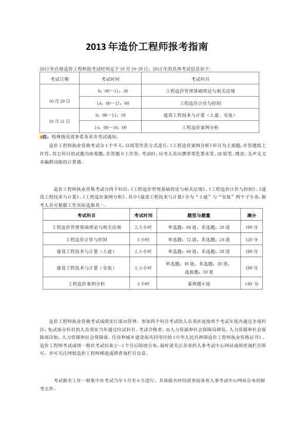 2013年造价工程师报考指南