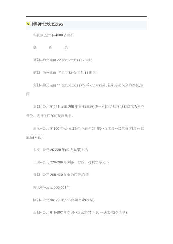 中国朝代历史更替表