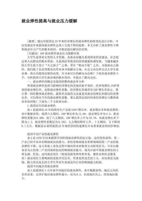 就业弹性提高与就业压力缓解