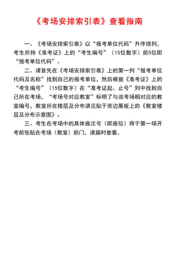 考场安排索引表查看指南